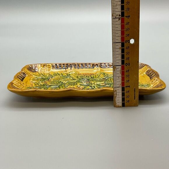 Vintage Italian Pottery Tray Pheasant Village Marked Italy PV 65496 Raised Leaf - Picture 7 of 8